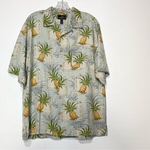 Bermuda Bay Hawaiian 100% Silk Shirt Pineapples Bamboo Coconut Buttons Men's M